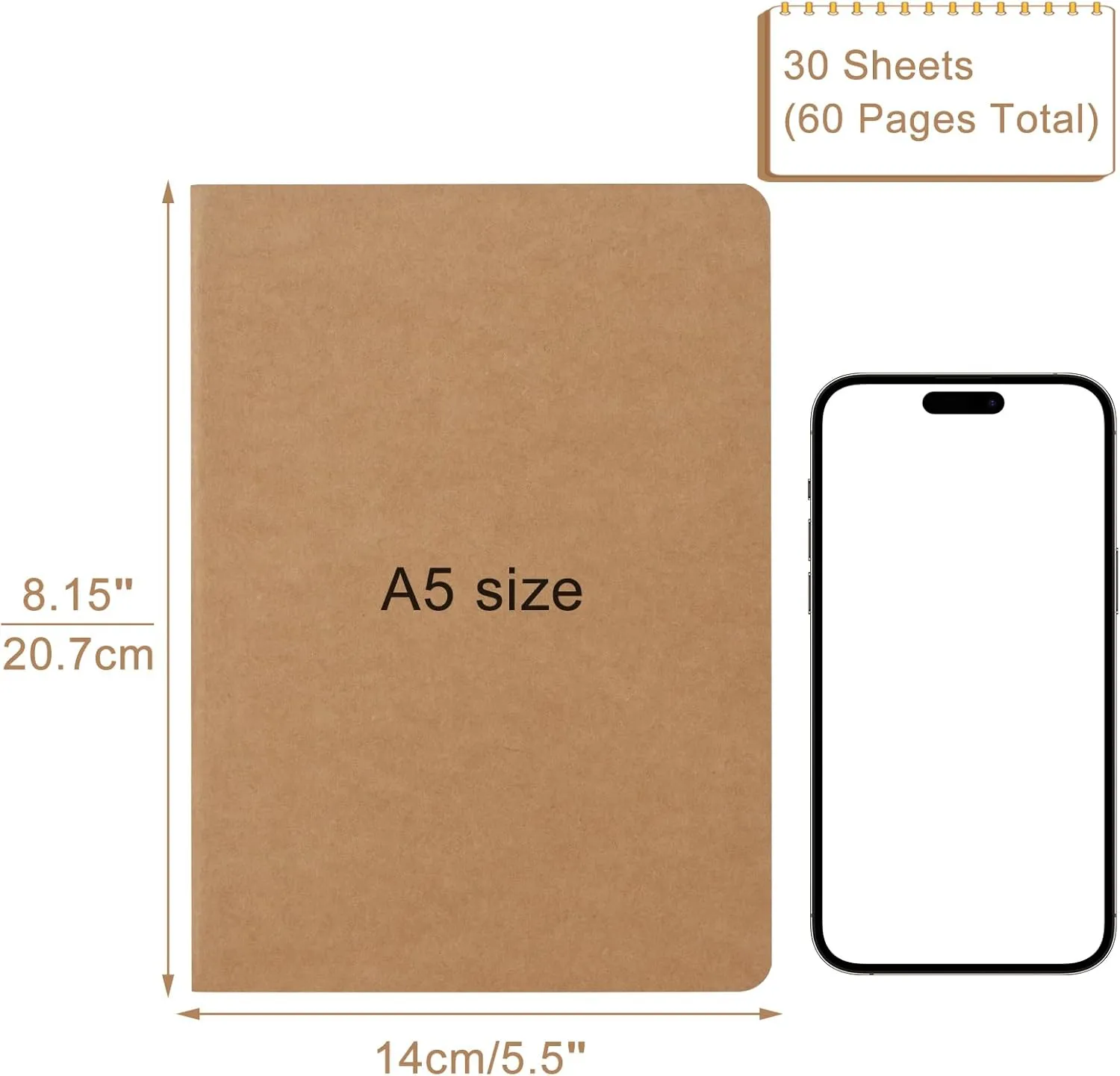 ZCZN 24 Pack A5 Kraft Notebooks Bulk, 8.15x5.5 Inches Blank Journaling Notebooks, Notebooks for Work, Composition Notebooks for School, Journal notebooks for kids, 60 Pages