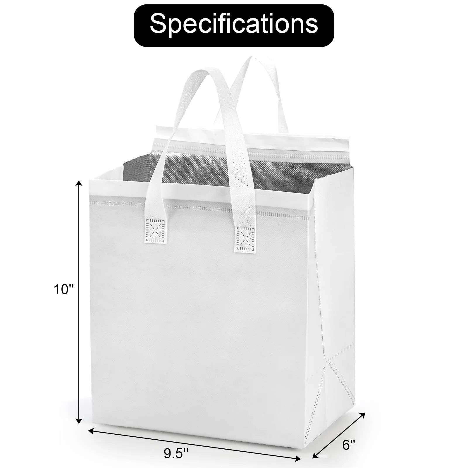 ZENFUN Set of 25 Insulated Take Away Bags, Small Insulated Cooler Bag Grocery Bags, White Thermal Bags for Hot&cold Frozen Food, Food Delivery, 9.5 x 6 x 10 Inches