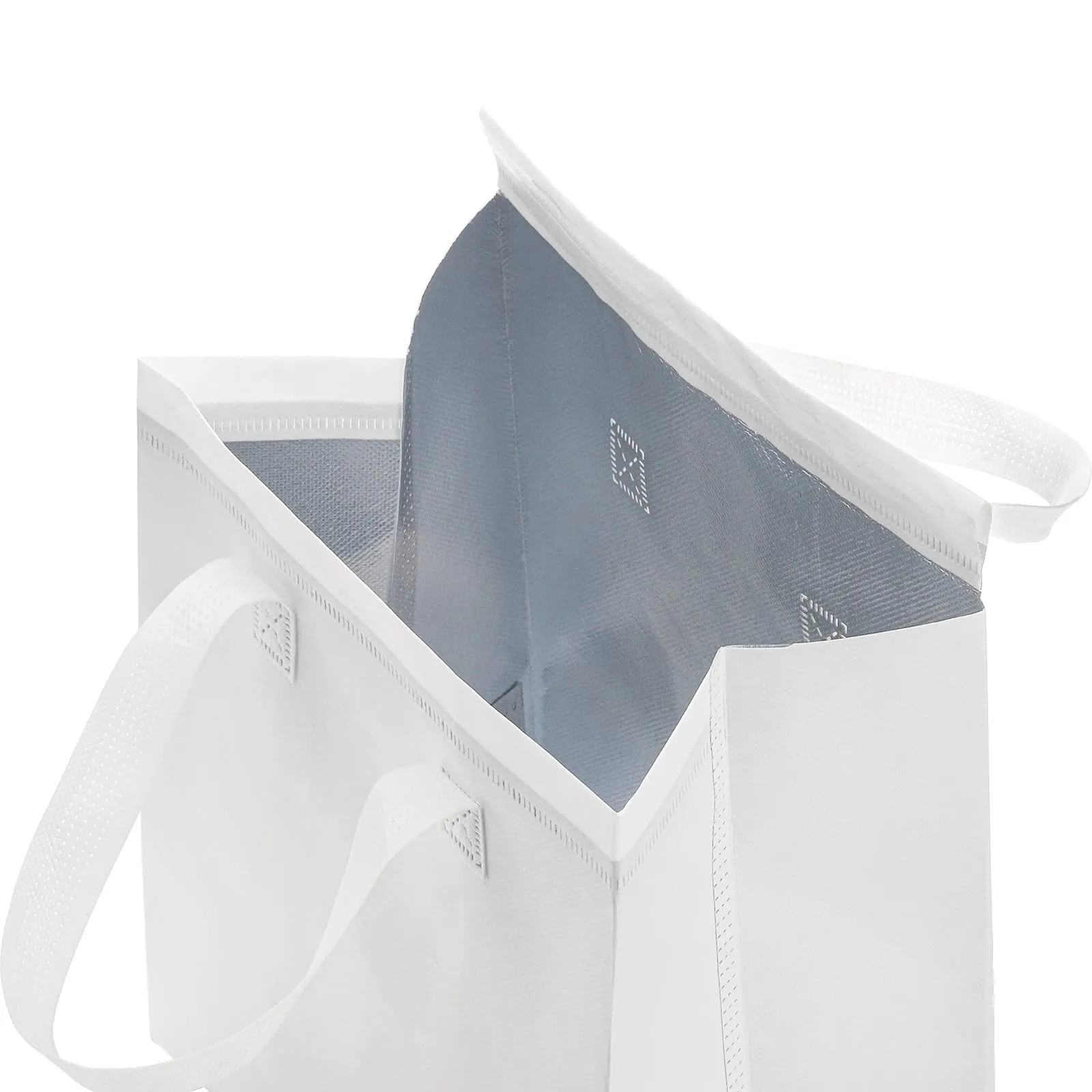 ZENFUN Set of 25 Insulated Take Away Bags, Small Insulated Cooler Bag Grocery Bags, White Thermal Bags for Hot&cold Frozen Food, Food Delivery, 9.5 x 6 x 10 Inches