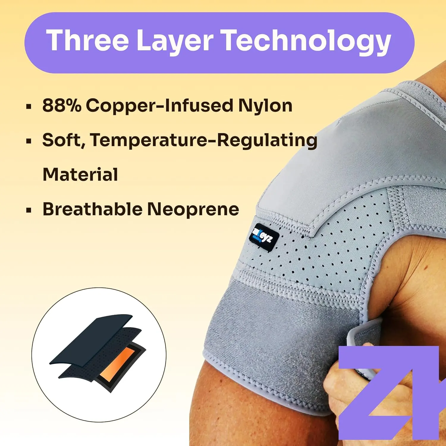 ZENKEYZ Shoulder Brace for Women & Men, Torn Rotator Cuff Shoulder Support, Copper Shoulders Compression Sleeve - Tendonitis, Injury Pain Relief Arm Sleeves for Men & Women, Left & Right (Black, S/M)