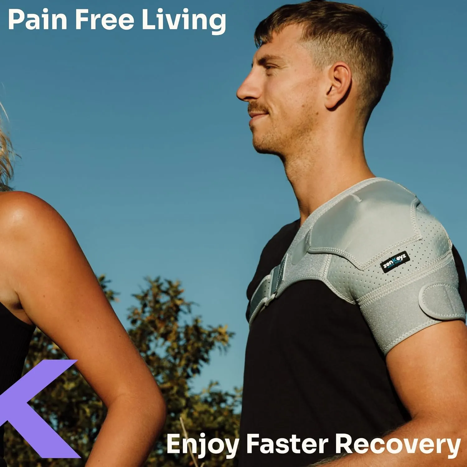 ZENKEYZ Shoulder Brace for Women & Men, Torn Rotator Cuff Shoulder Support, Copper Shoulders Compression Sleeve - Tendonitis, Injury Pain Relief Arm Sleeves for Men & Women, Left & Right (Black, S/M)