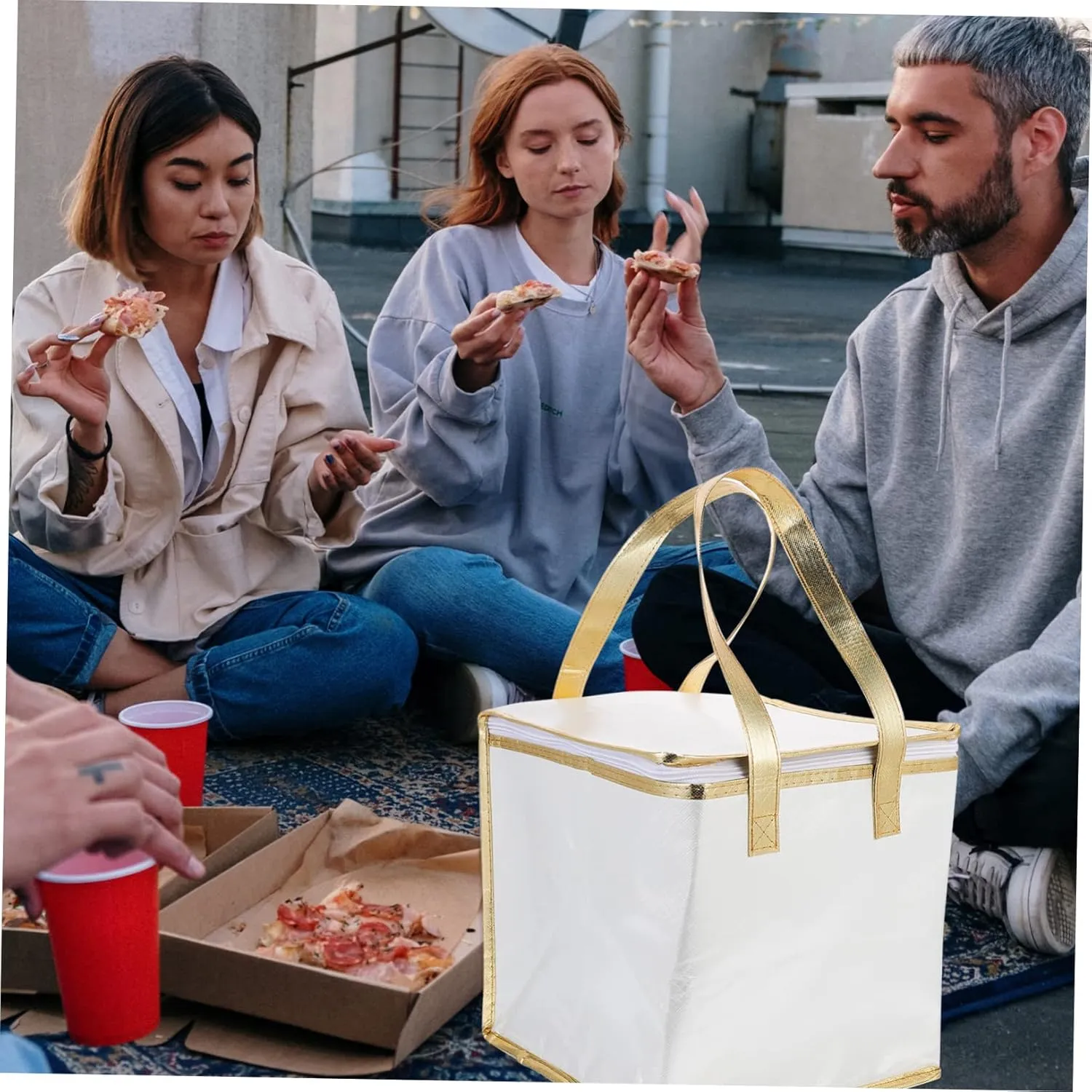 Zerodeko 1pc Portable Insulated Thermal Food Storage Bag Cake Pizza Packing Pouch Lightweight Multipurpose Design for Fruits Seafood Snacks Convenient Carry Handle