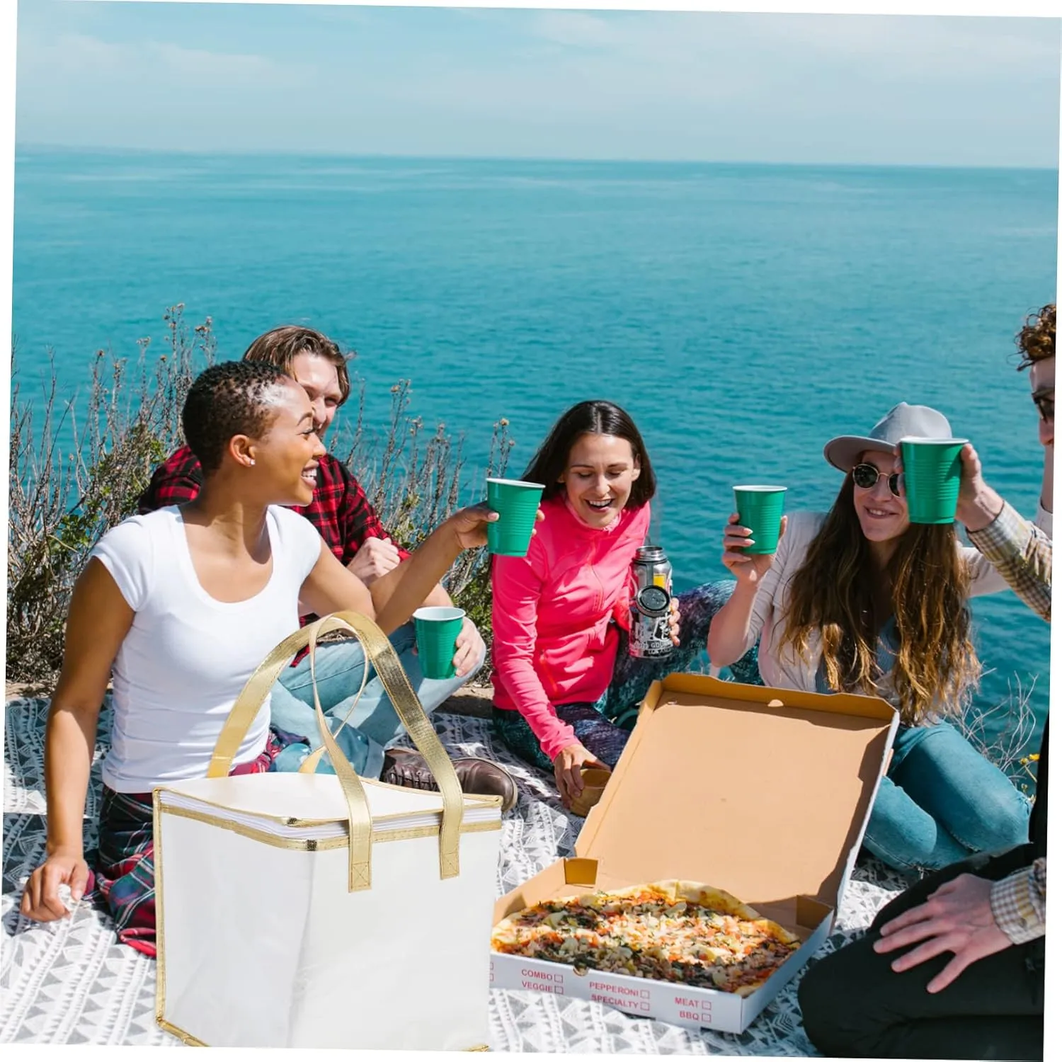 Zerodeko 1pc Portable Insulated Thermal Food Storage Bag Cake Pizza Packing Pouch Lightweight Multipurpose Design for Fruits Seafood Snacks Convenient Carry Handle