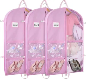 Zilink 40" Dance Garment Bags for Dancers Clear Garment Bags for Dance Costume with 5 Clear Zipper Pockets Stable Buckles and Carry Handles for Dance Competition Closet Storage, Set of 3