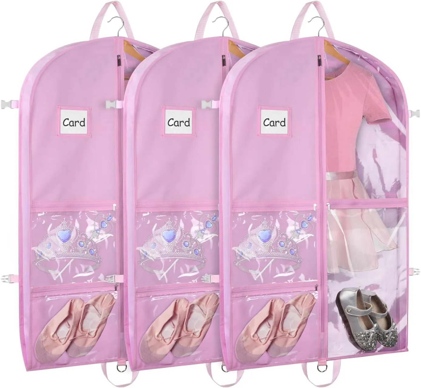Zilink 40" Dance Garment Bags for Dancers Clear Garment Bags for Dance Costume with 5 Clear Zipper Pockets Stable Buckles and Carry Handles for Dance Competition Closet Storage, Set of 3