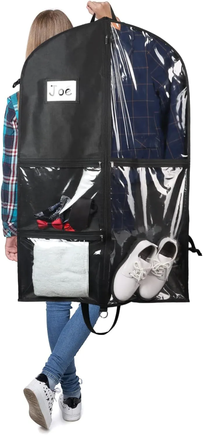 Zilink Black Dance Costume Bags Garment Bag 40 Inch for Dance Competitions with 5 Clear Zipper Pockets and Handles for Dance Competition Closet Storage