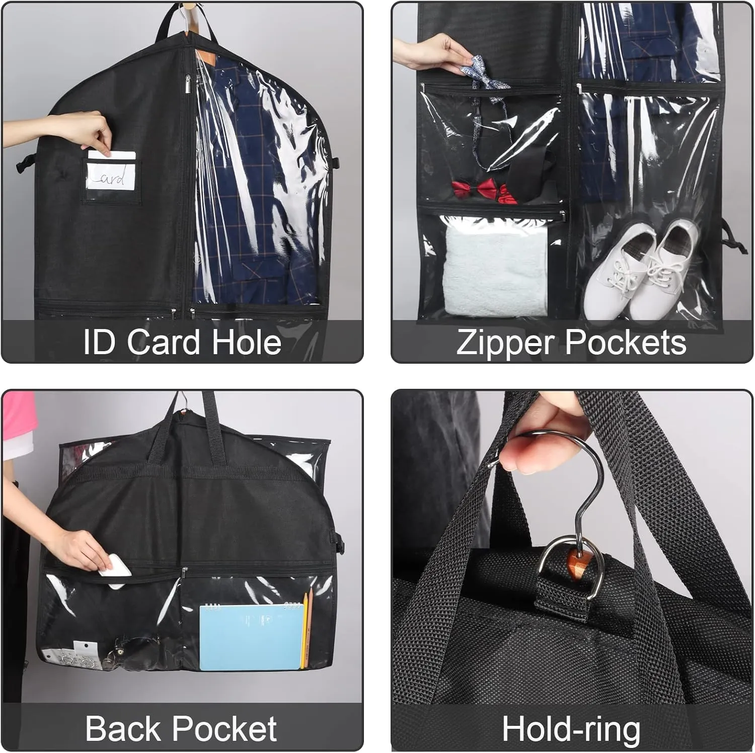 Zilink Black Dance Costume Bags Garment Bag 40 Inch for Dance Competitions with 5 Clear Zipper Pockets and Handles for Dance Competition Closet Storage