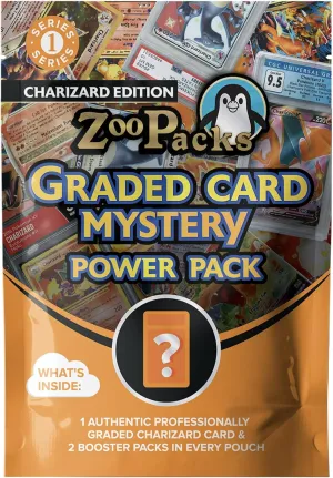 Zoo Packs Charizard Pokemon Graded Card Mystery Power Pack - Charizard Series 1-1 Graded Charizard Card and 2 Sealed Booster Packs
