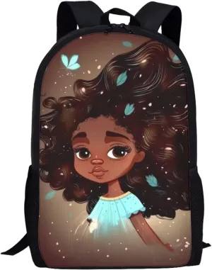 ZOUTAIRONG Black African Backpack for Girls 8-10 Kids School Bags Afro American Girl Bookbags Elementary Middle Teens Juniors Book Bags Large Magic Princess Back Packs Cartoon