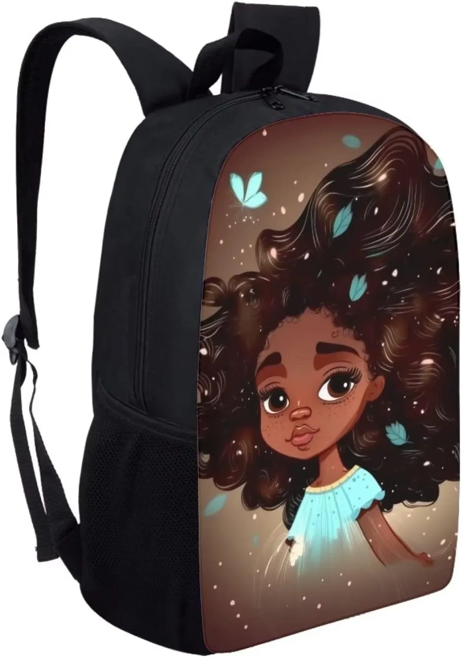 ZOUTAIRONG Black African Backpack for Girls 8-10 Kids School Bags Afro American Girl Bookbags Elementary Middle Teens Juniors Book Bags Large Magic Princess Back Packs Cartoon