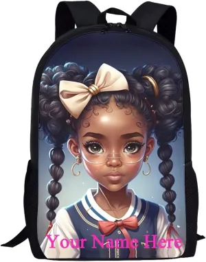 ZOUTAIRONG Custom Name American Black Girls Backpack for School Teens Bookbag Little Girls Elementary Middle School Bag Pack for Kids Ages 6-8 8-12 African Magic Princess Book Bag