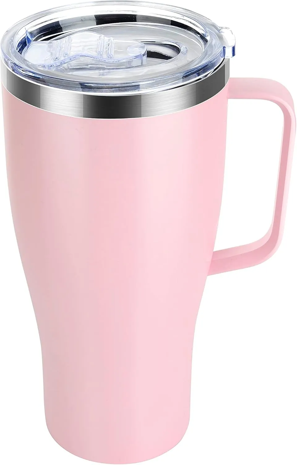 Zukro 32 oz Tumbler with Handle and Straw, No Sweat Insulated Stainless Steel Cup with 2 Lids, Leakproof Travel Coffee Mug Keeps Drinks Cold 24 Hours, Fit in Cupholder, Pink