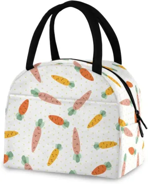 ZZKKO Fun Carrots Polka Dot Lunch Bag Box Tote Organizer Lunch Container Insulated Zipper Meal Prep Cooler Handbag For Women Men Home School Office Outdoor Use
